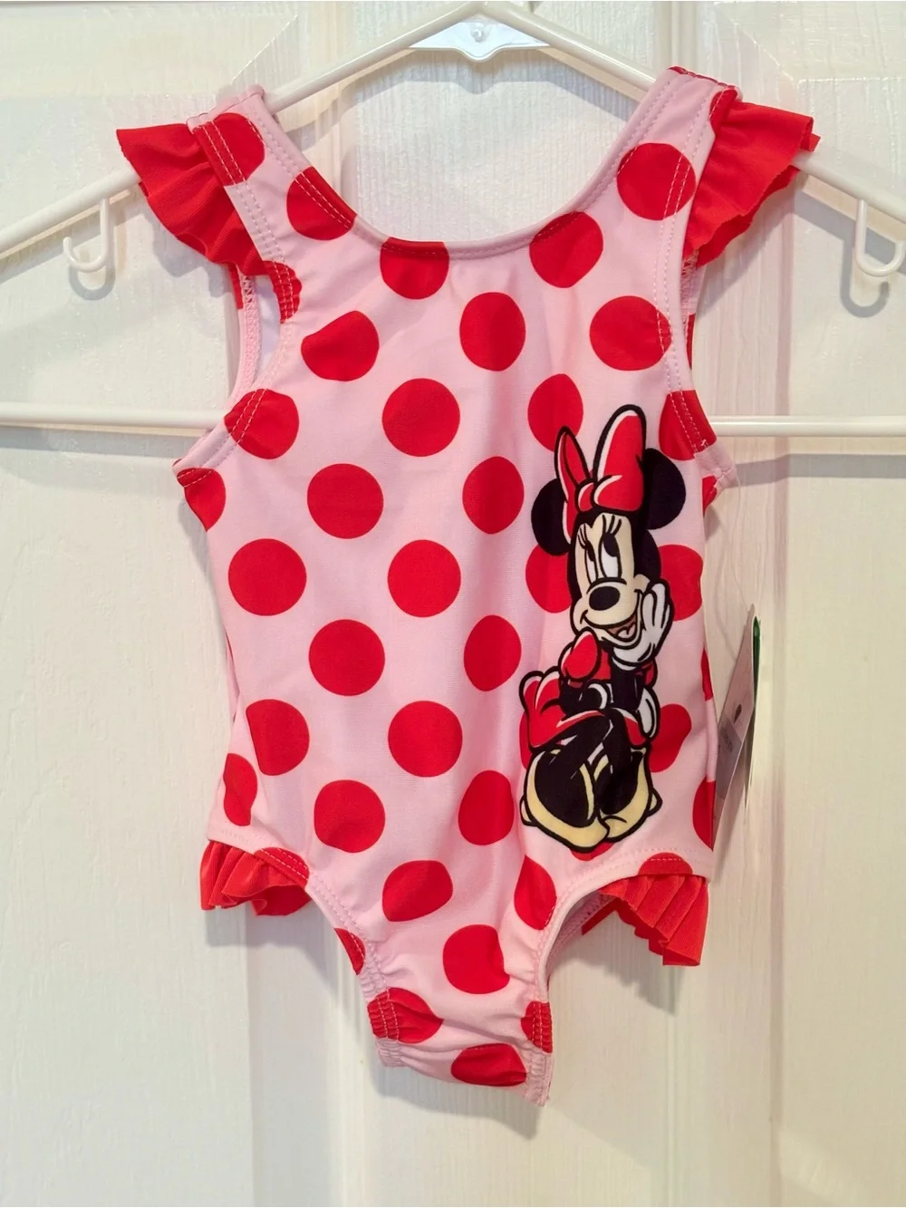 Disney Minnie Mouse One~Piece Swimsuit Pink With Red Polka Dots Size 6M NEW